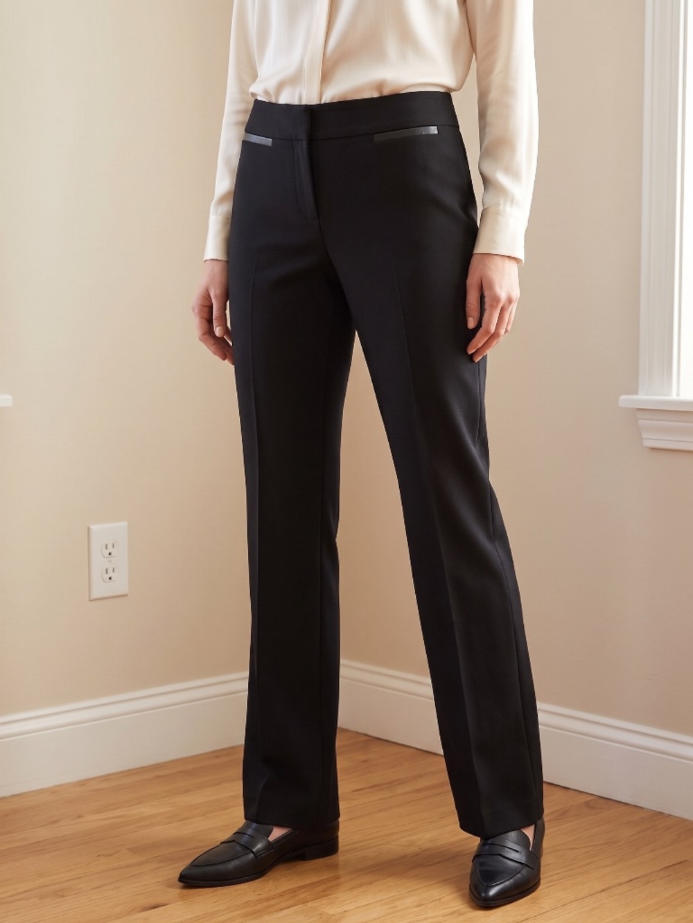 Classiques Entier Leather-Trimmed Black Dress Pants Size 8